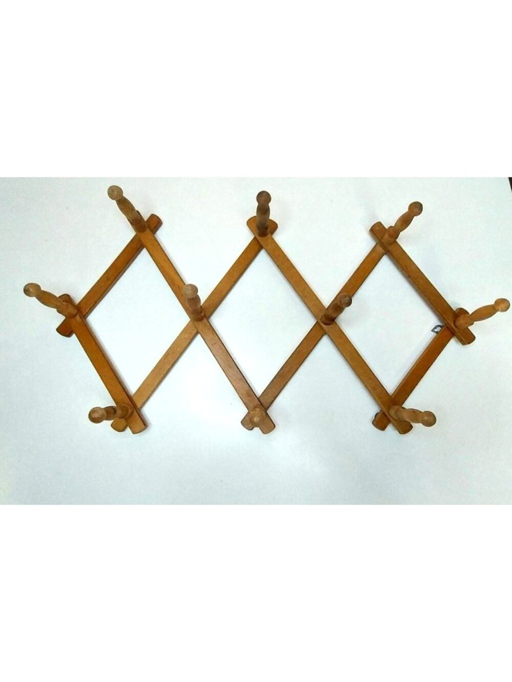 Vintage Wooden Accordion Wall 10 Peg Wall Rack Expandable Rustic Hat Coat Hanger